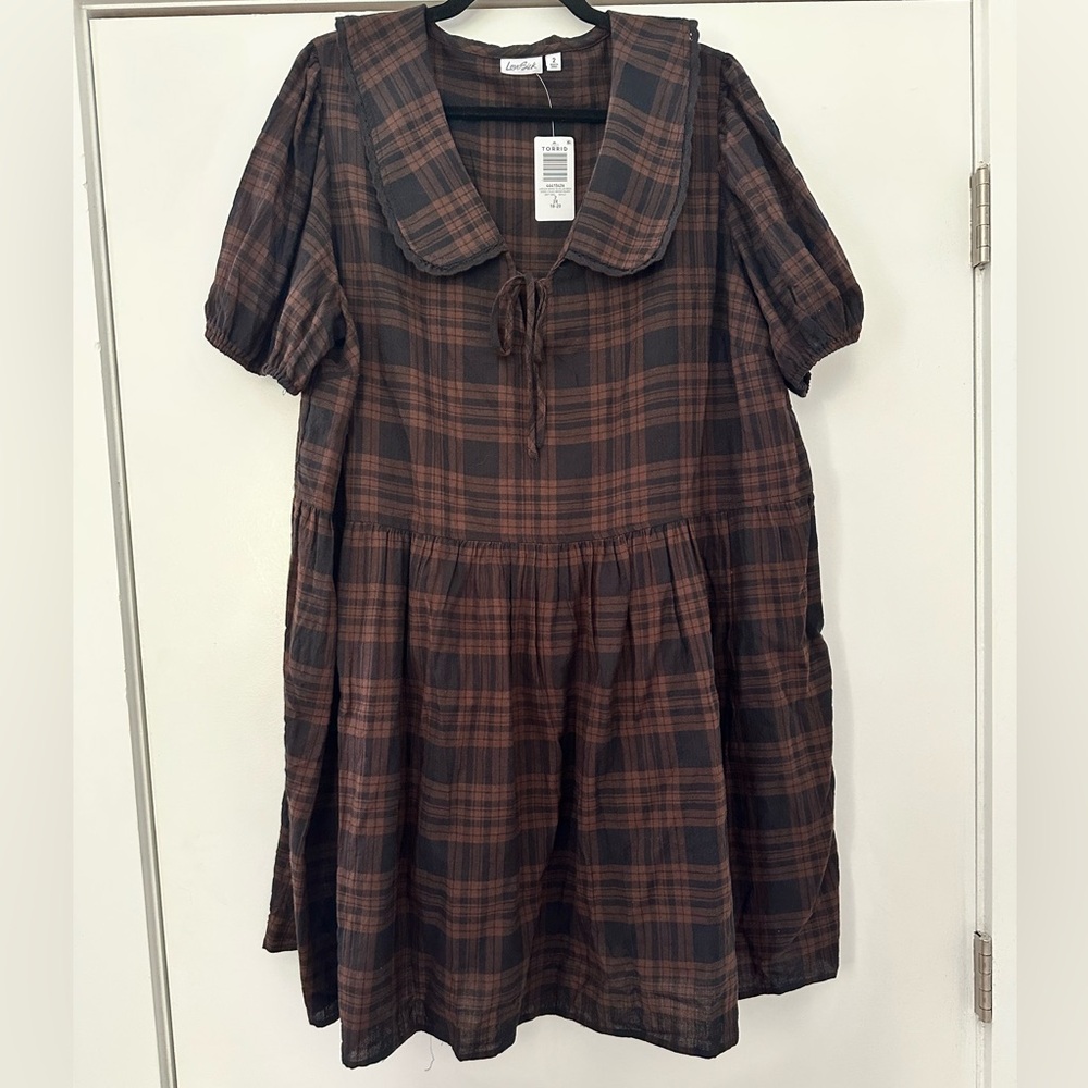Torrid Lovesick Black and Brown Plaid Mini Dress